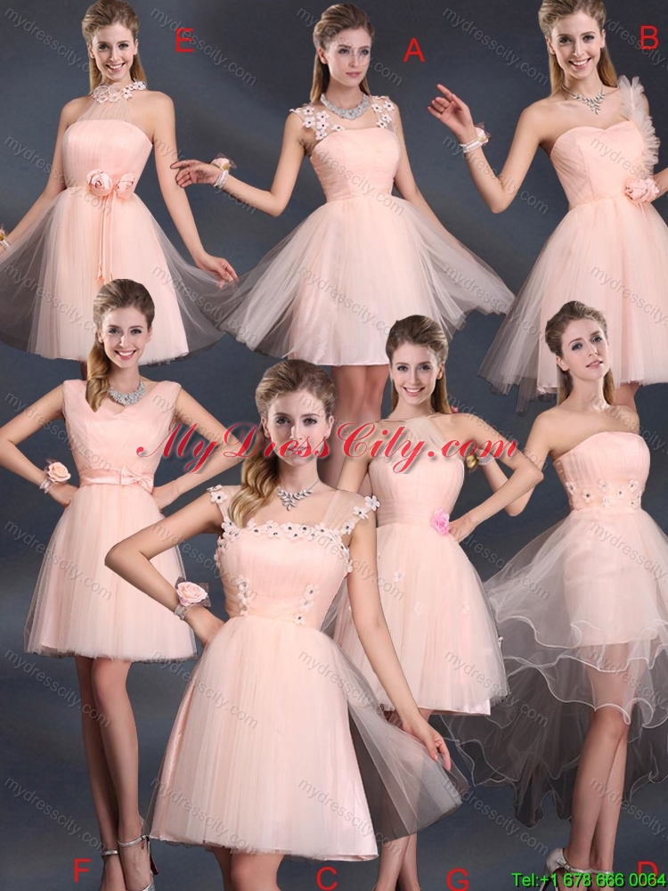 Tulle Appliques Mini Length 2015 New Style Dama Dresses with Halter