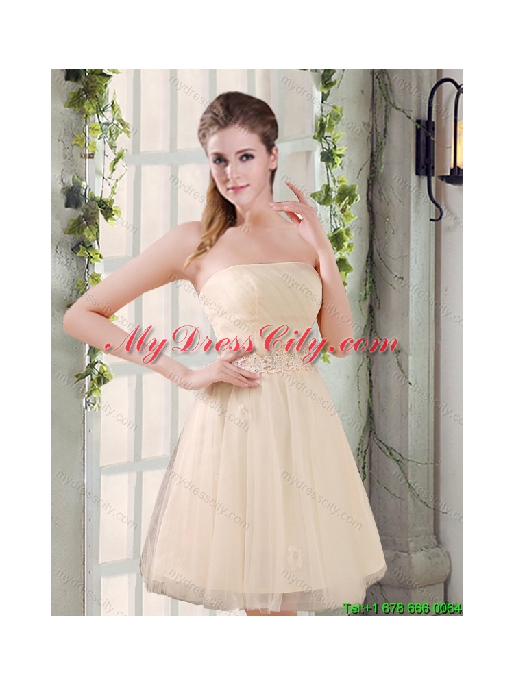 New Arrival Strapless Appliques 2015 Summer Dama Dress in Champagne