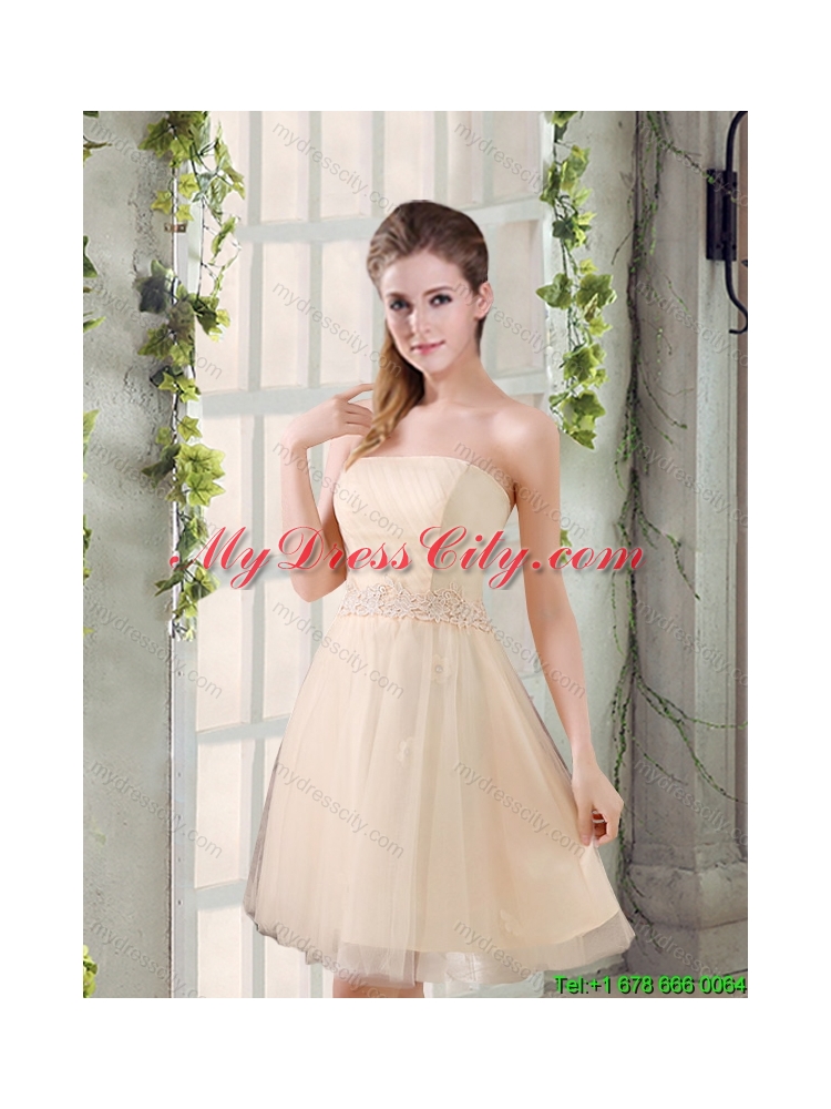 New Arrival Strapless Appliques 2015 Summer Dama Dress in Champagne