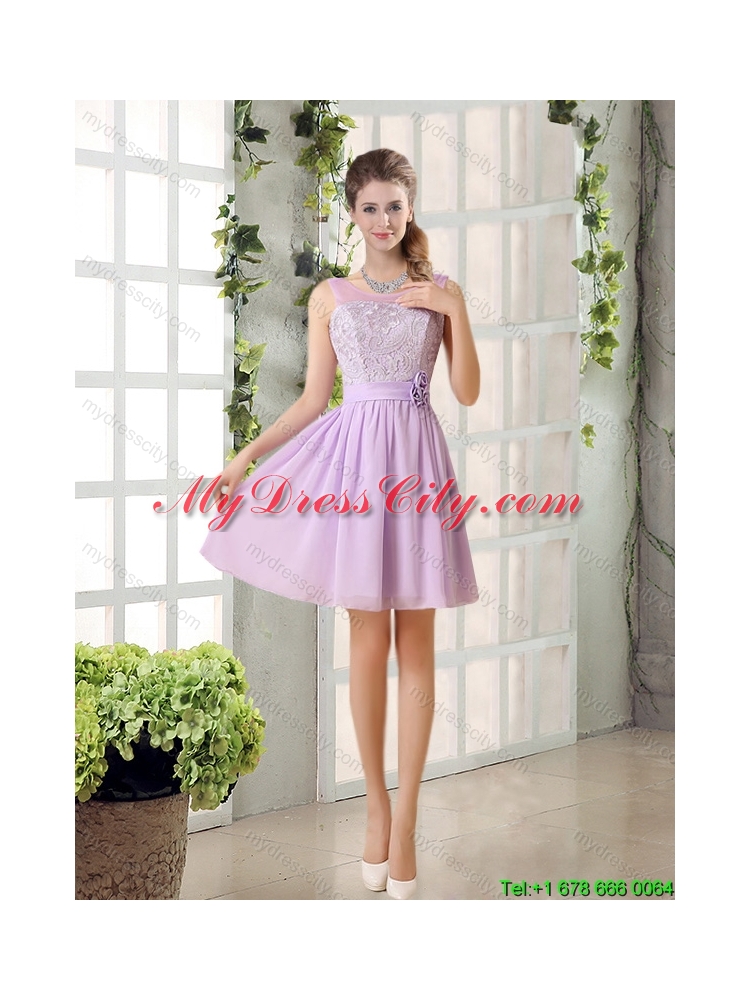 Perfect 2015 Summer Dama Dress Ruching with Hand Made Flower in Lilac