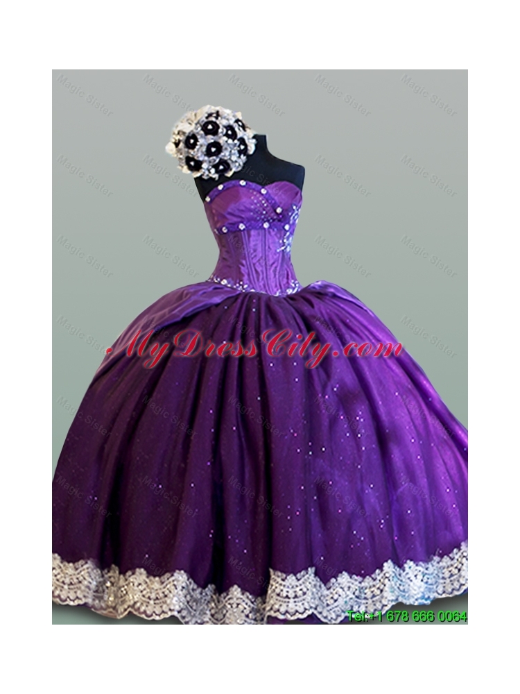 Feminine Ball Gown Sweetheart Quinceanera Dresses with Lace for 2015