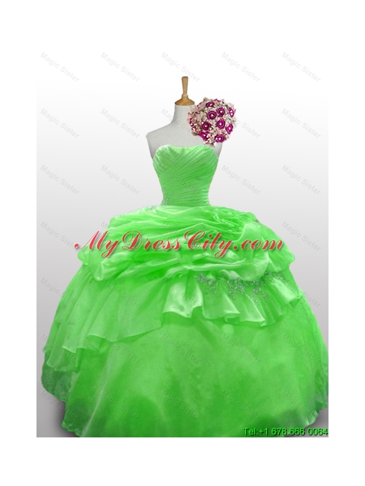 Perfect Strapless Beading Quinceanera Gowns in Spring Green