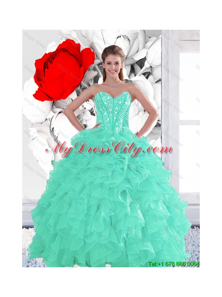 2016 Summer Perfect Appple Green Quinceanera Dresses with Beading and Ruffles
