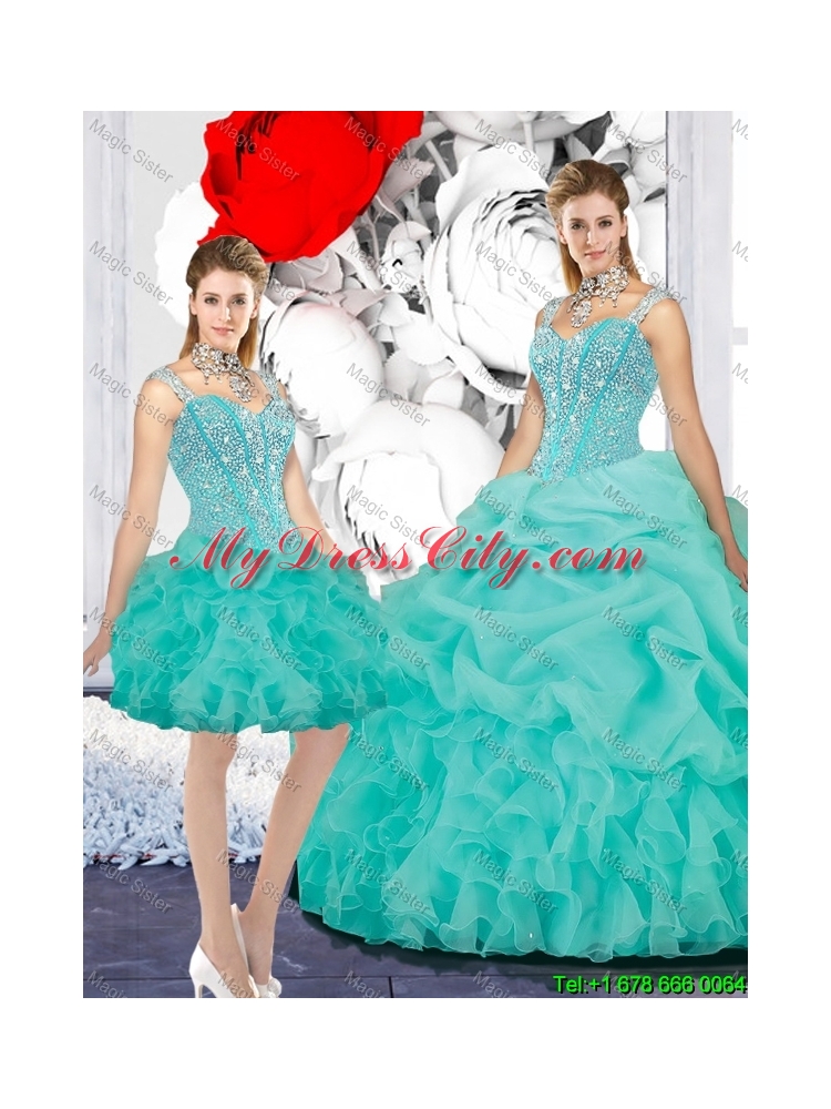 2016 Summer Popular Straps Ball Gown Detachable Quinceanera Dresses in Turquoise