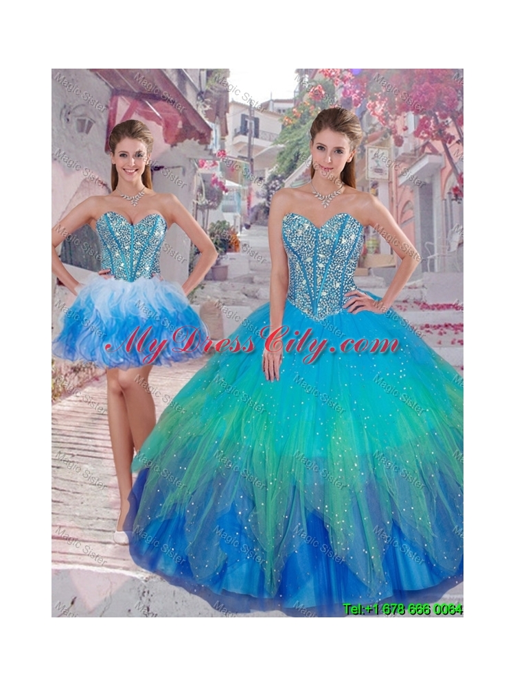 Luxurious 2016 Fall Ball Gown Detachable Quinceanera Dresses in Multi Color