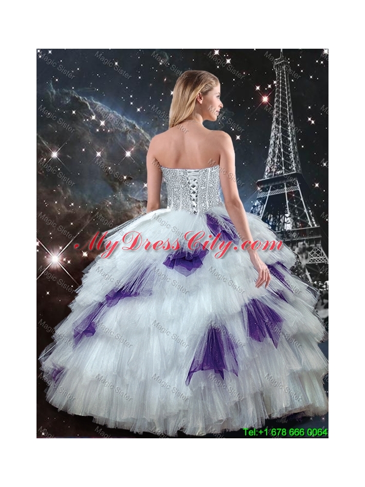 Luxurious 2016 Fall Sweetheart White Quinceanera Dresses with Beading