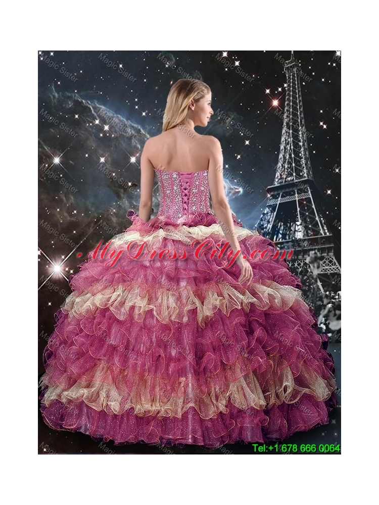 Perfect 2016 Fall Beaded Multi Color Quinceanera Dresses with Ruffled Layers