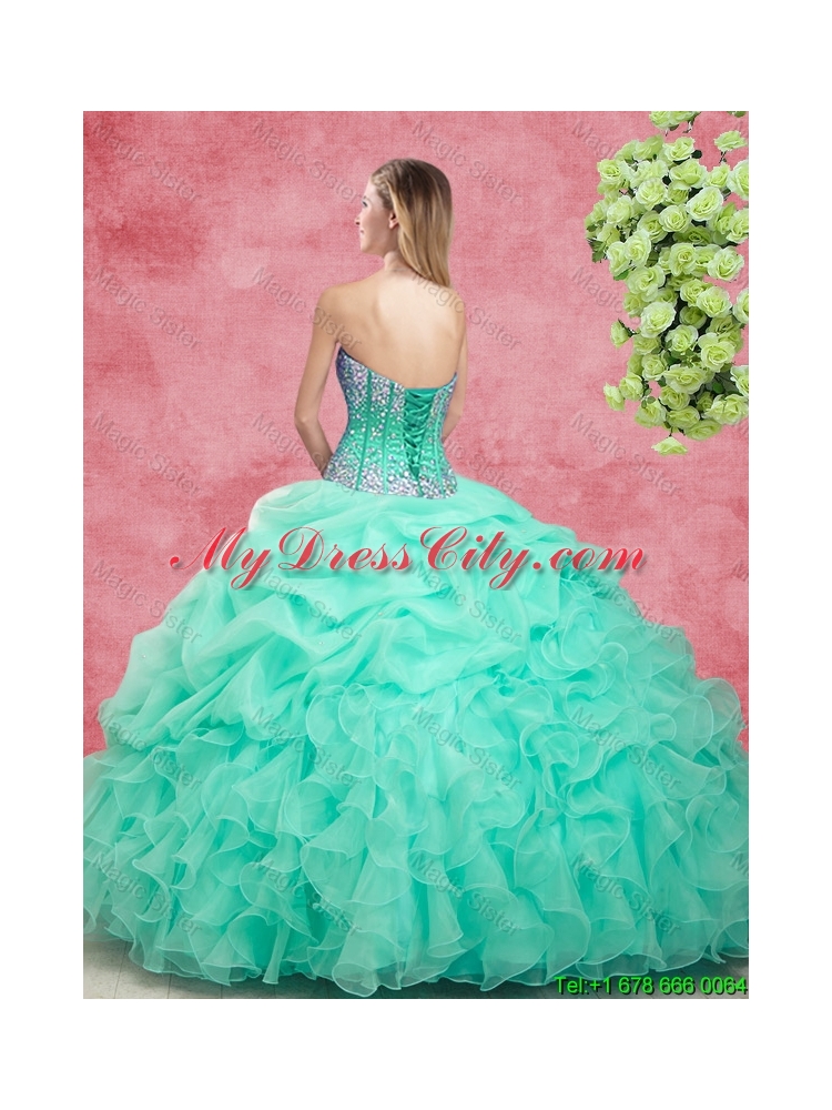 2015 Elegant Summer Apple Green Quinceanera Dresses with Beading and Ruffles