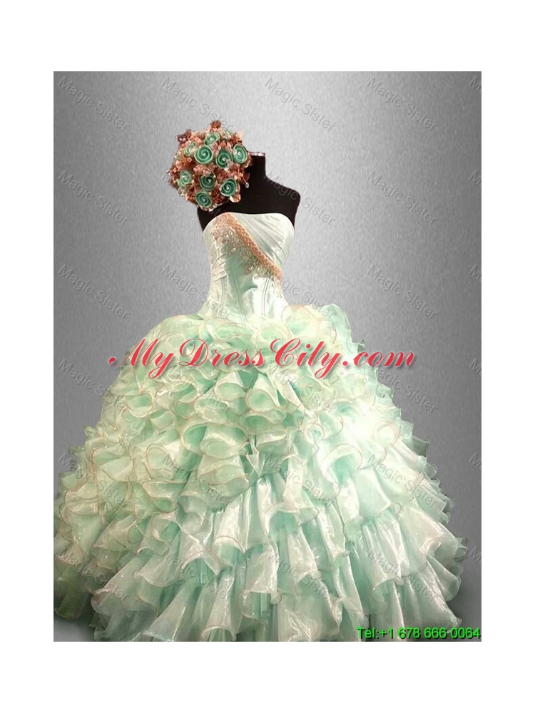 Pretty 2015 Strapless Quinceanera Dresses with Beading and Ruffles