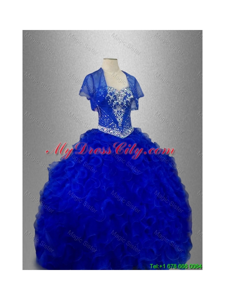In Stock Sweetheart Quinceanera Dresses with Beading and Ruffles in Blue