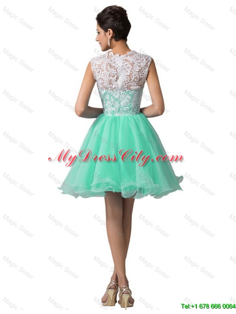 Elegant Laced Scoop A Line Prom Dresses in Apple Green