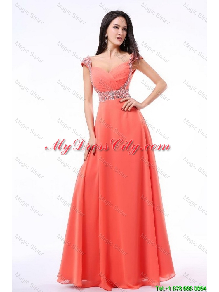 Perfect 2016 Straps Beaded Prom Dresses with Cap Sleeves