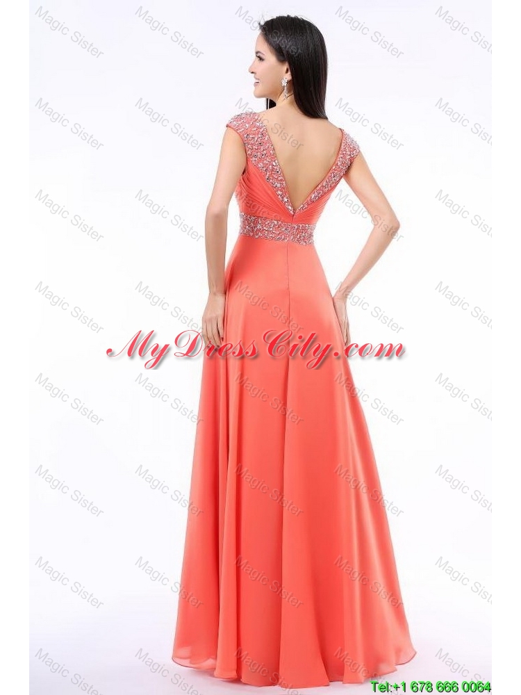 Perfect 2016 Straps Beaded Prom Dresses with Cap Sleeves