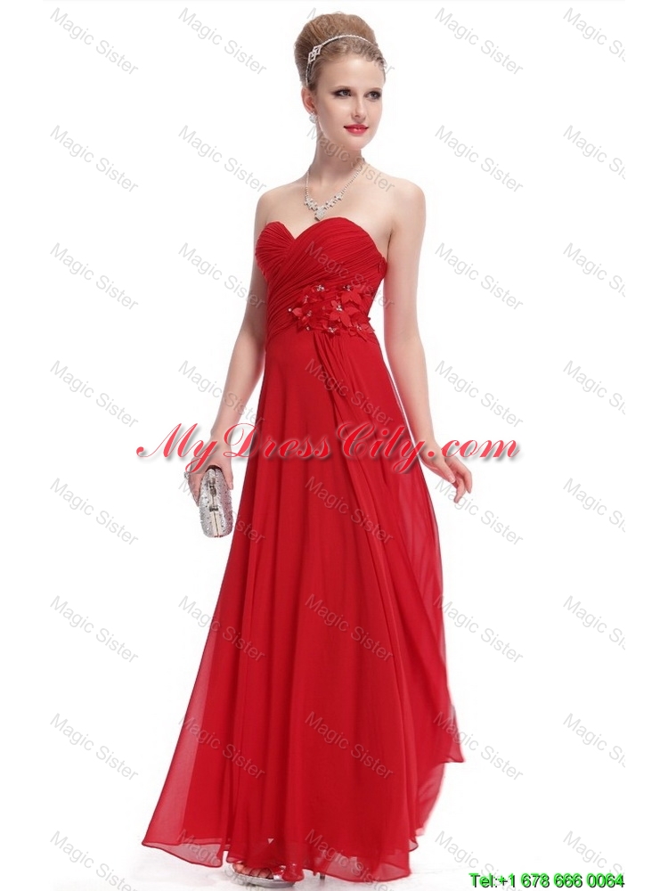 Gorgeous Sweetheart Ruched Red Prom Dresses with Appliques