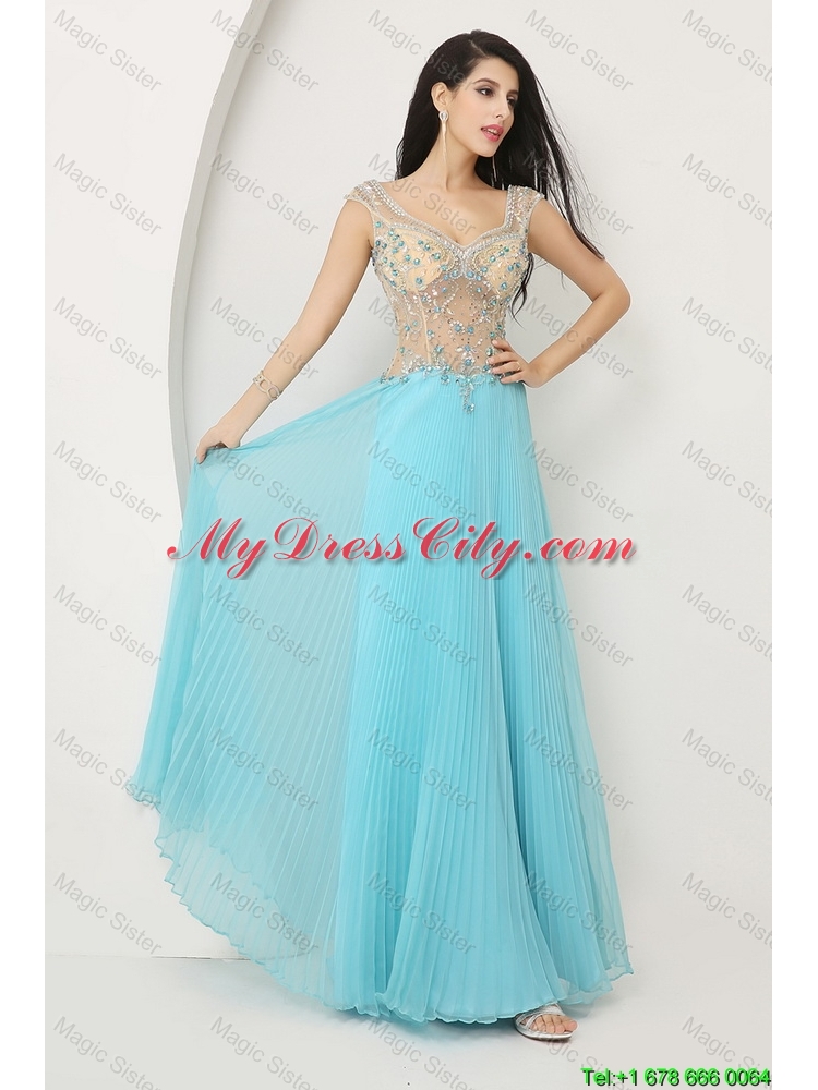 Perfect Beaded Straps Zipper Up Prom Dresses with Cap Sleeves