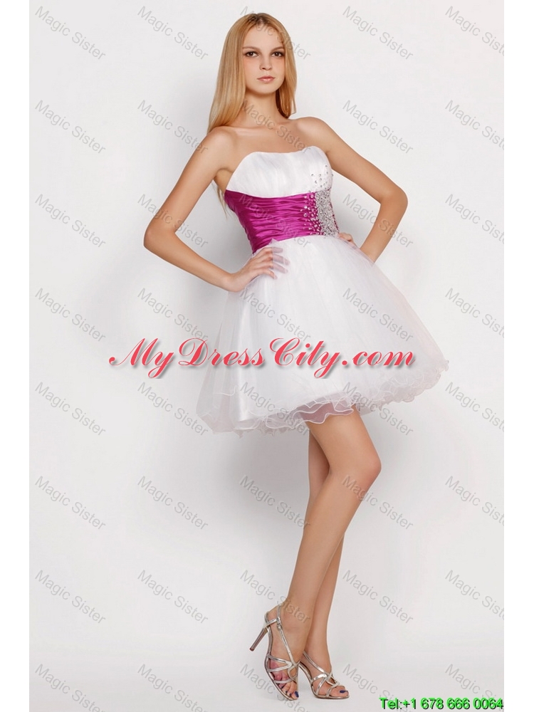 Pretty White Princess Short Prom Dresses with Beading and Belt