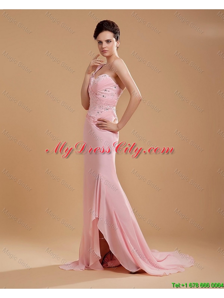 2016 Gorgeous Empire One Shoulder Brush Train Prom Dresses with Watteau Train