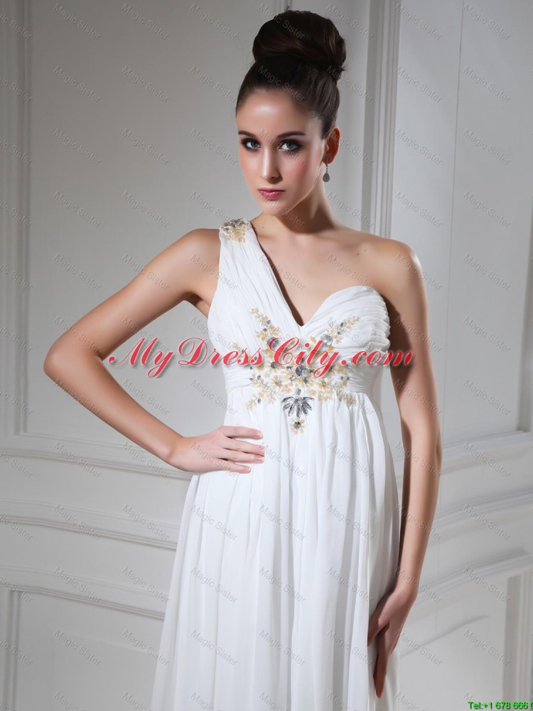 New Style Empire One Shoulder Prom Dresses with Beading and Sequins