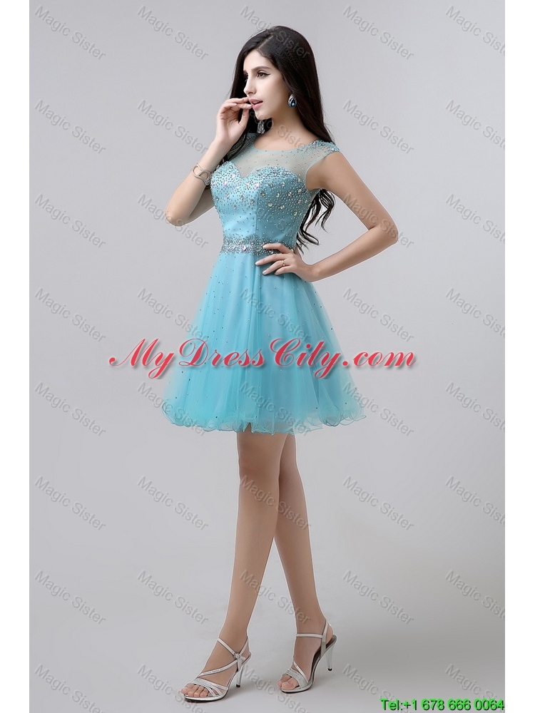 New Style A Line Scoop Open Back Prom Dresses with Beading
