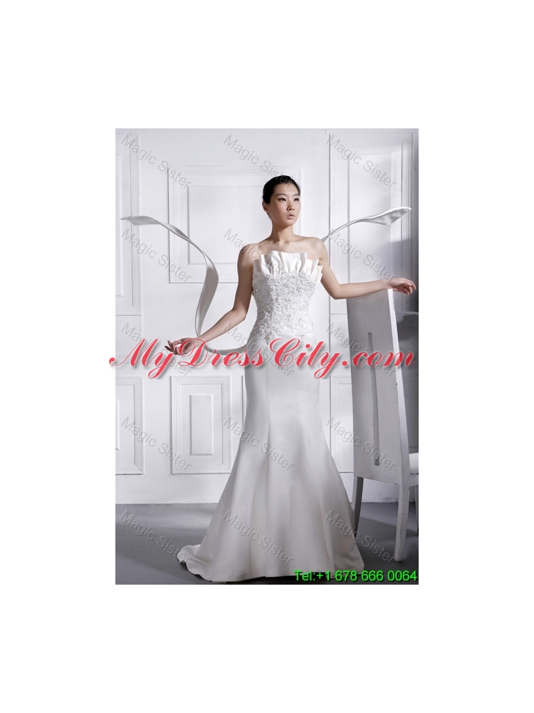 Cheap Court Train Appliques and Beading Wedding Dresses in Mermaid