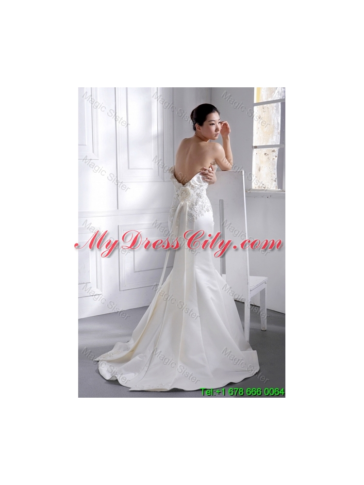 Cheap Court Train Appliques and Beading Wedding Dresses in Mermaid