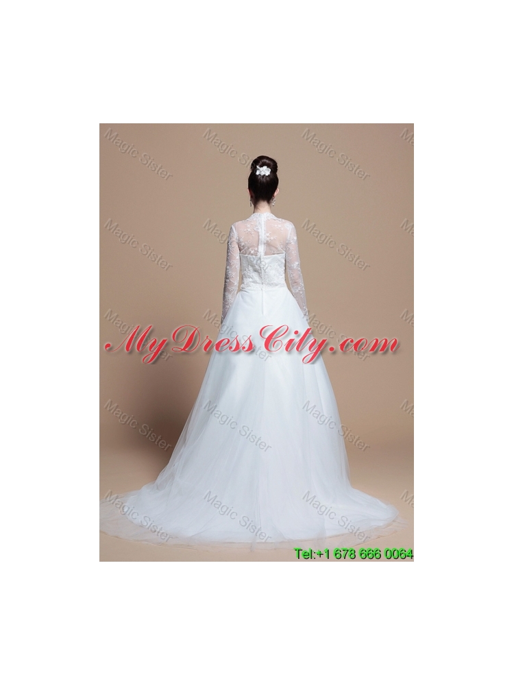 Custom Made A Line V Neck Wedding Dresses with Appliques