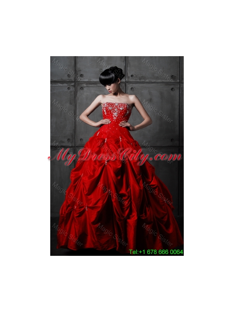Pretty Princess Taffeta Red Wedding Dresses with Beading and Pick Ups