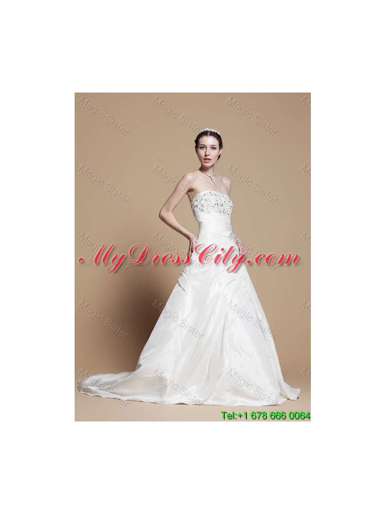 Classical A Line Strapless Wedding Gowns with Beading and Appliques