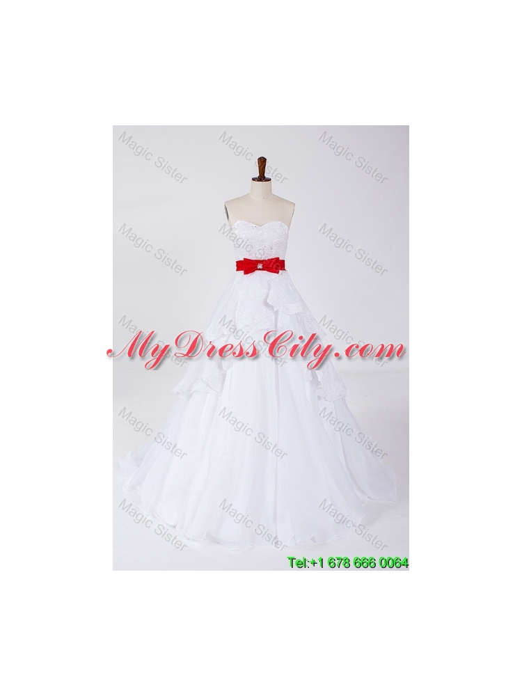 Classical Beading and Bowknot Wedding Dresses with Brush Train