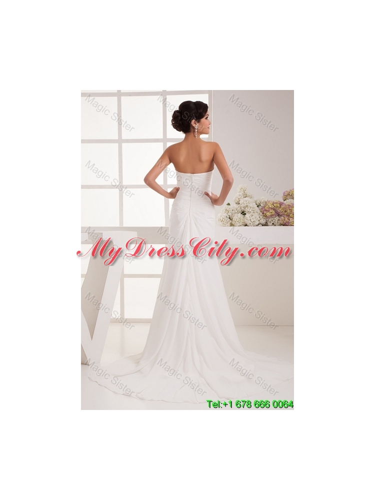 Classical Column Sweetheart Wedding Dresses with Brush Train