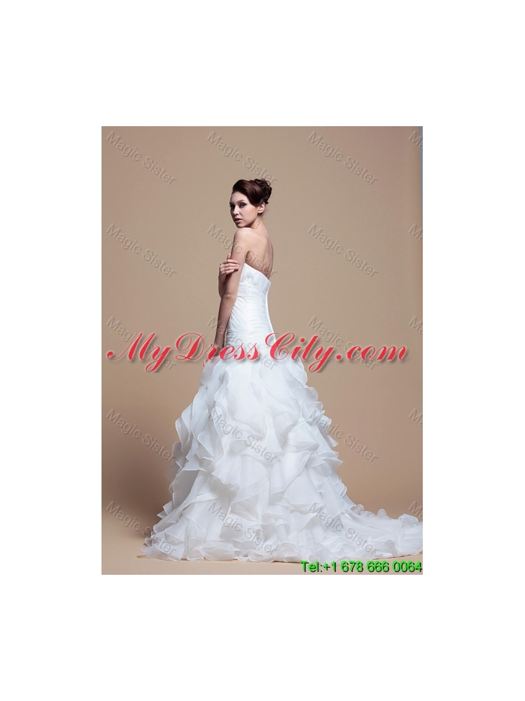Elegant A Line Strapless Wedding Dresses with Ruffles