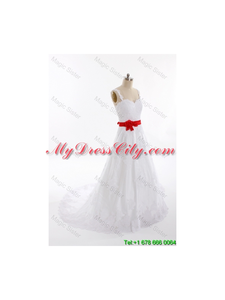 Classical A Line Straps Wedding Dresses with Belt and Appliques