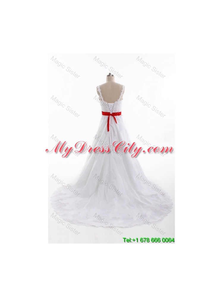 Classical A Line Straps Wedding Dresses with Belt and Appliques