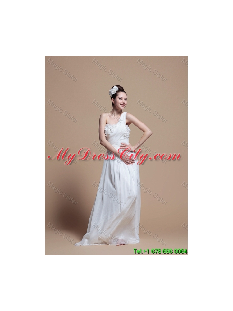Gorgeous One Shoulder Hand Made Flowers Wedding Dresses