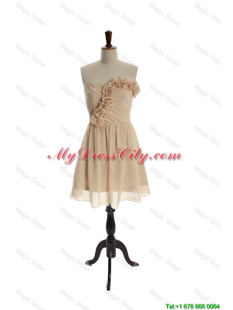Exquisite Hand Made Flowers Short Champagne Prom Dress for Homecoming