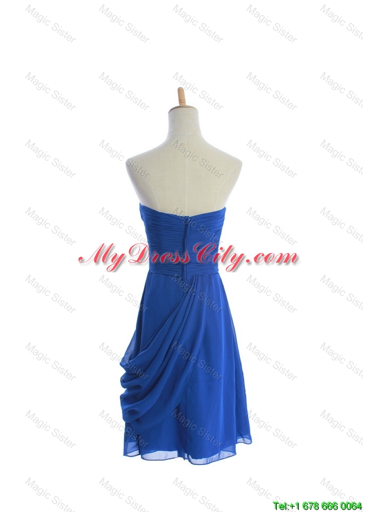 Customize Hand Made Flowers and Ruching Short Prom Dresses in Royal Blue