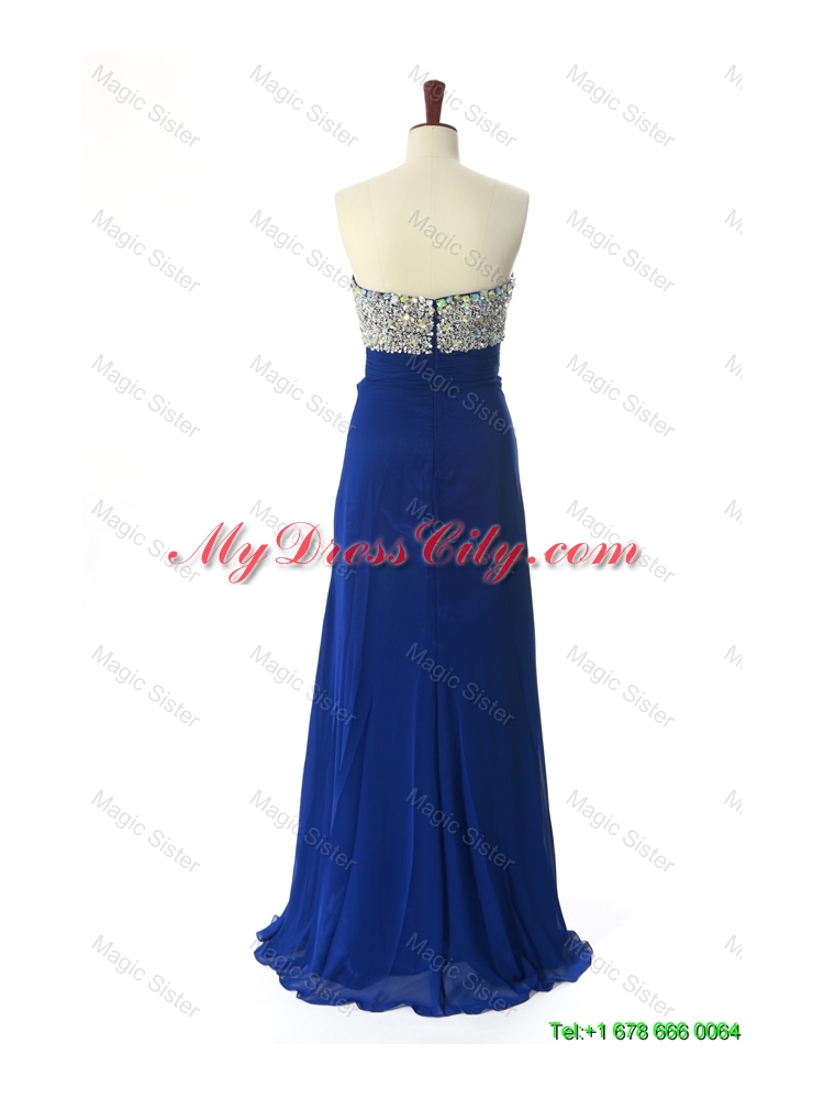 Perfect 2016 Beading Sweep Train Prom Dresses in Royal Blue