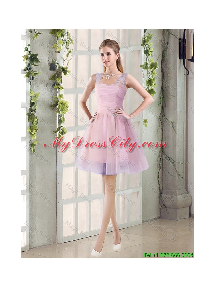 2015 Fall New A Line Straps Bridesmaid Dresses with Hand Made Flowers