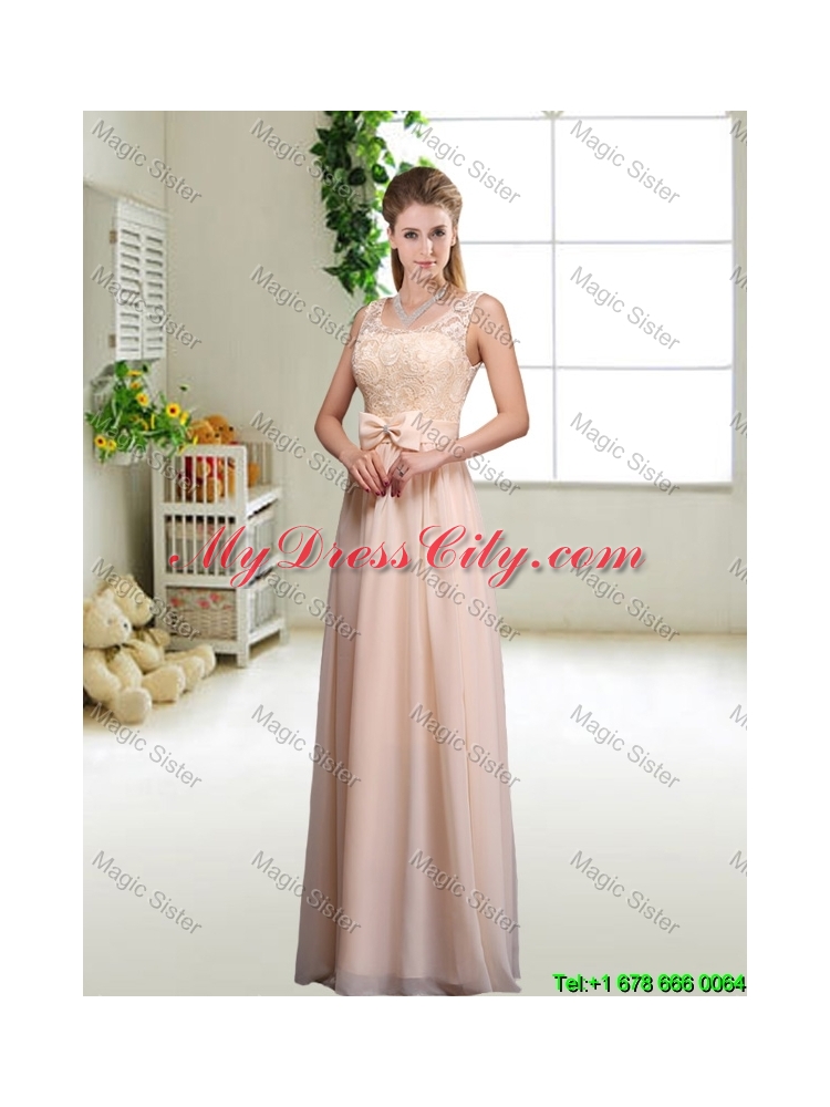 Perfect Bowknot Scoop Bridesmaid Dresses in Champagne