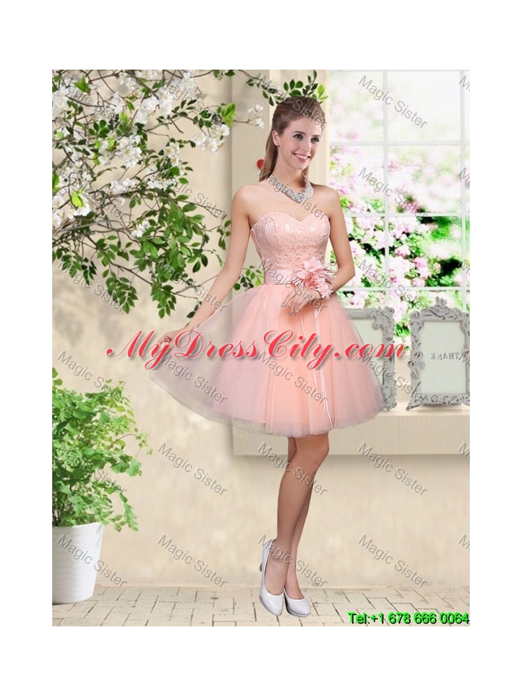 Suitable A Line Hand Made Flowers Bridesmaid Dresses with Appliques