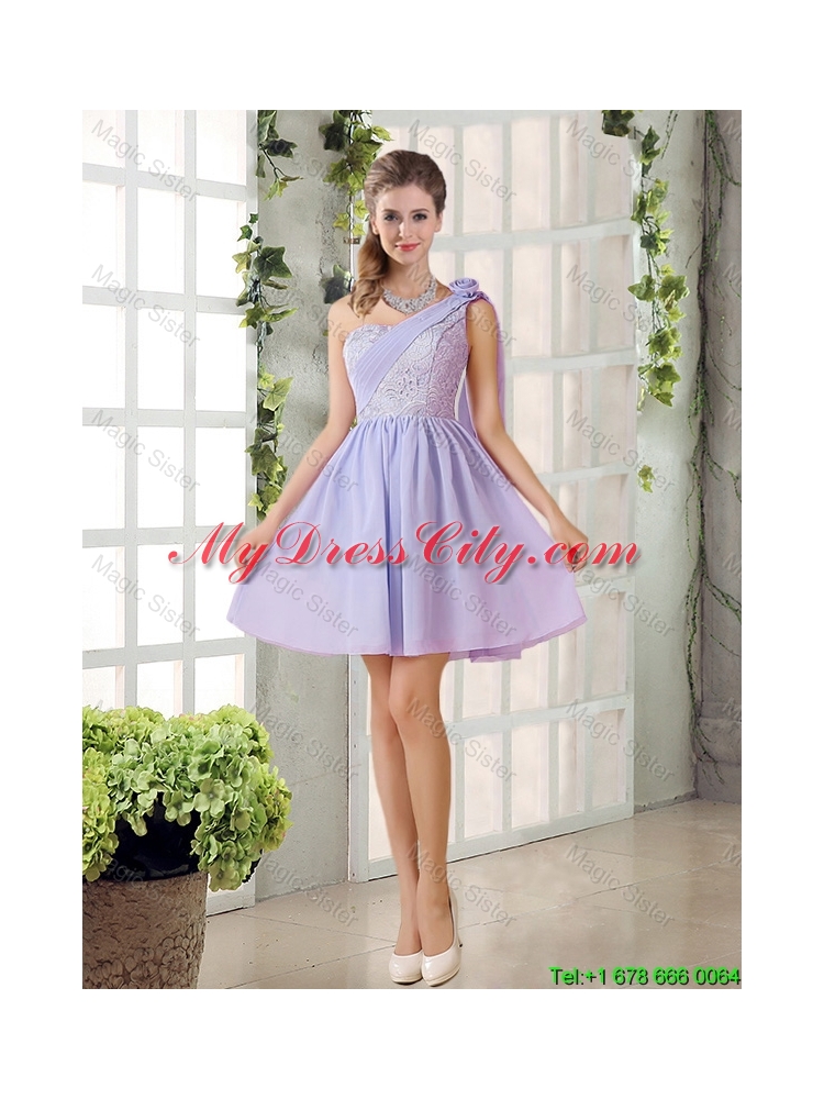 Pretty A Line One Shoulder Prom Dresses with Hand Made Flowers