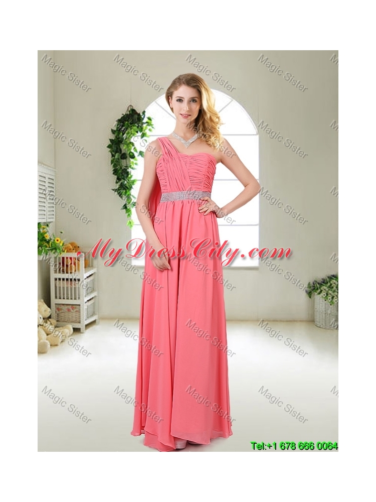 Fashionable Ruched Prom Dresses in Watermelon Red
