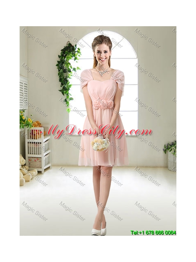 Pretty Hand Made Flowers Prom Dresses with Cap Sleeves