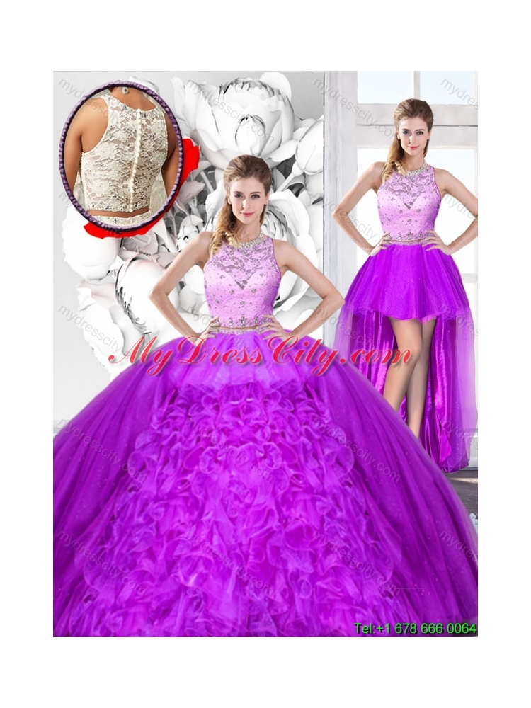 2016 Spring Perfect Beaded and Ruffles Detachable Sweet 16 Dresses with Scoop
