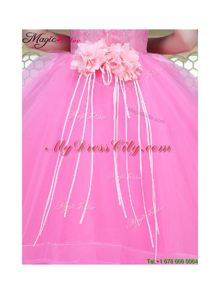 Popular Scoop Hand Made Flowers Sweet 16 Dresses with Brush Train