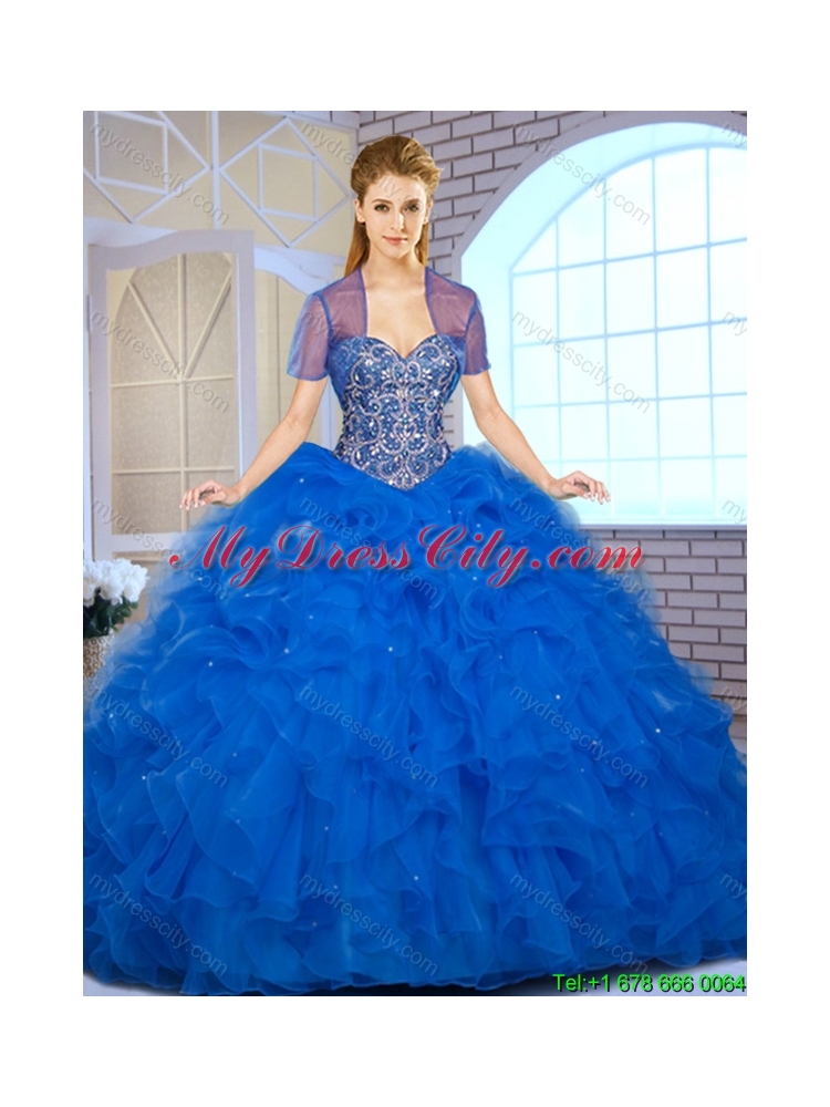2016 Fashionable Coral Red Quinceanera Gowns with Beading and Ruffles