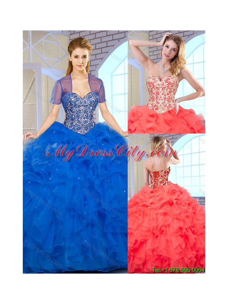 2016 New Arrivals Ball Gown Sweet 16 Dresses with Beading and Ruffles