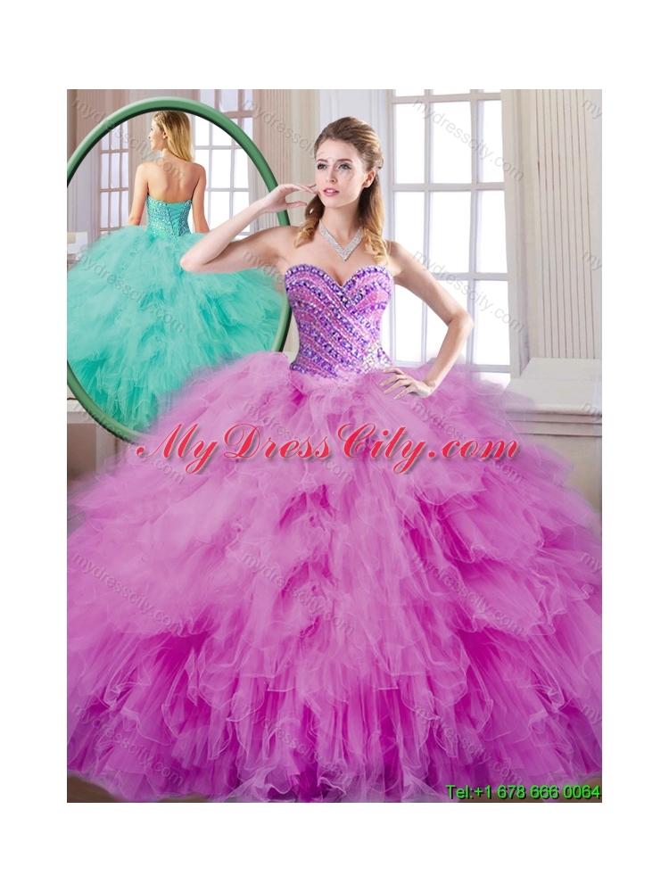 Fashionable Beading and Ruffles Quinceanera Dresses in Fuchsia