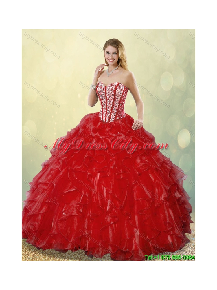 Luxurious Sweetheart Quinceanera Gowns in Wine Red for 2016
