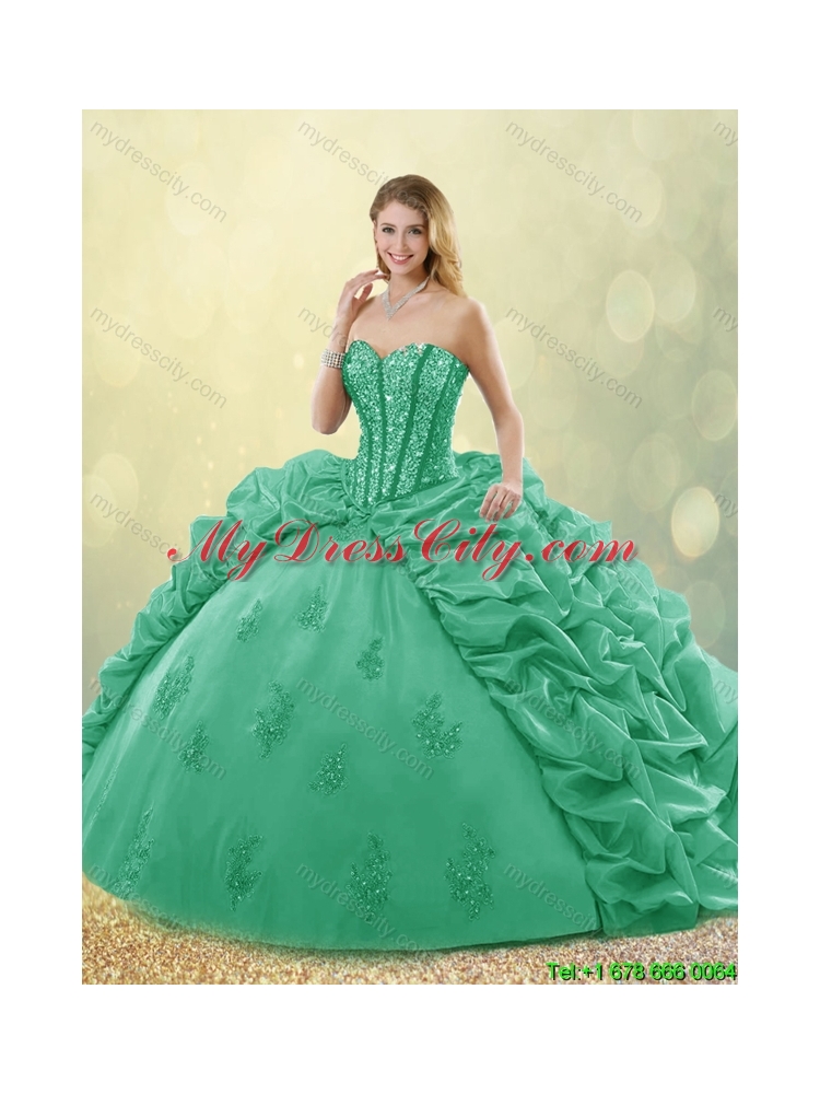 Hot Sale Turquoise Quinceanera Dresses with Brush Train for 2016